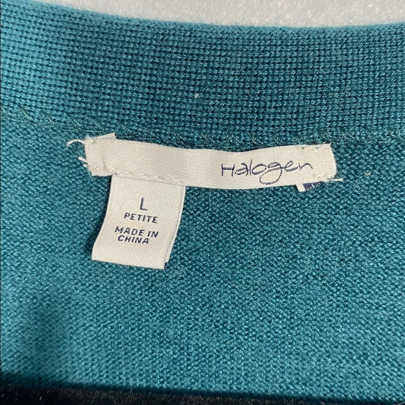 Halogen 100% Merino Wool Dark Green V-Neck Cardigan Sweater size large - Picture 4 of 12